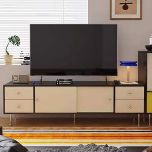 Mueble de TV Estilo Vintage Bauhaus, Unidad de Almacenamiento Minimalista, Diseño con Bloques de Color, Mueble Retro para Sala de Estar - Product Image 3