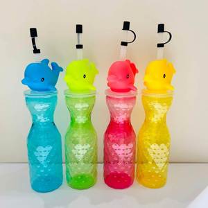 Vaso de Plástico Desechable de Liberación Rápida para Bebidas de Mascotas con Pajita, Diseño de Dibujos Animados de Animales y Dinosaurios de Acero Inoxidable con Diamantes - Product Image 3