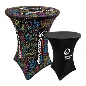 2025 Custom Printed Logo <b>Round</b> Stretch Spandex Cocktail <b>Table</b> <b>Cloth</b> Cover Trade Show Cocktail <b>Table</b> <b>Cloth</b> - Product Image 1