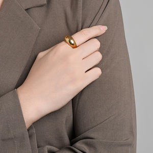 Curved Polished Titanium Steel <b>Ring</b> Water Drop Design Unisex Fashion Jewelry Gift <b>Plain</b> Band Geometric Shape K-R1036 - Product Image 2