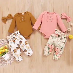 秋季女童婴儿服装套装新生儿服装套装针织连裤M2132