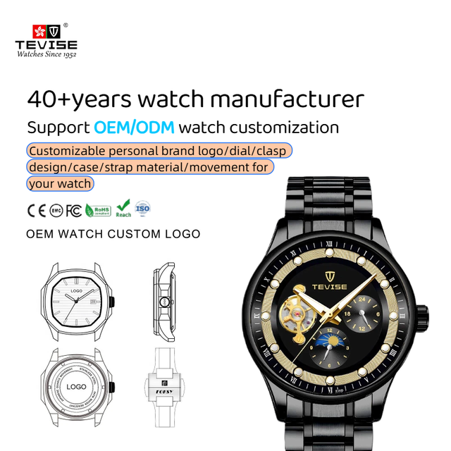 Luxury Stainless Steel Band Chronograph Mechanical Automatic Water Resistant 30m Watch for Men