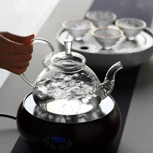 Tetera de vidrio de borosilicato con infusor, tetera de vidrio transparente con flores florecientes, a prueba de fuego - Product Image 3