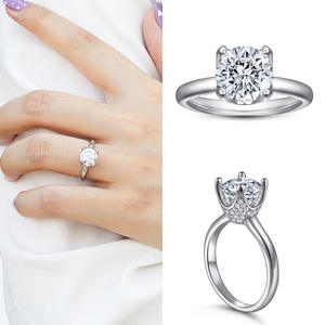 Soporte personalizado 925 plata esterlina cuatro garras anillo de diamante circón pendientes anillo collar conjunto de joyería - Product Image 5