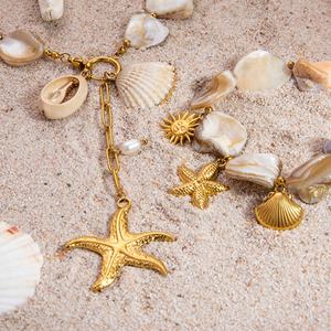 Collar y Pulsera de Acero Inoxidable con Baño de Oro PVD de 18K, Diseño de Estrella de Mar Grande y Concha, Joyería para Vacaciones de Verano en la Playa - Product Image 3