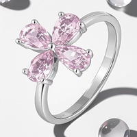 Bague en argent sterling 925 pour femme, design floral, zircone cubique rose, forme poire, trèfle à quatre feuilles, cadeau élégant