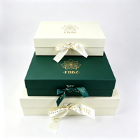 Boîte en carton rigide pliable avec fermeture magnétique, design personnalisé, logo sur mesure, doublure en satin de soie, ruban, emballage cadeau.