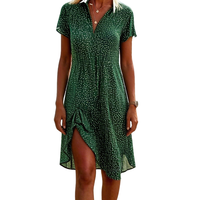 Nouvelle Robe Mi-Longue Femme à Motifs Floraux et Boutons, Style Décontracté Printemps/Été, Taille Naturelle, Lavable, Manches Mi-Longues