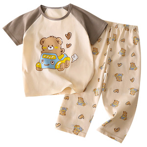 Conjunto de Verano de Manga Corta de Algodón Puro para Niños y Niñas, Camiseta Casual Infantil y Pijama para Estar en Casa - Product Image 5