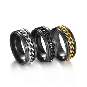 Vrouwen Mens Fashion Titanium Staal Draaibare Chain Ring Europese Stijl Rvs Coup Designer Vinger Ringen