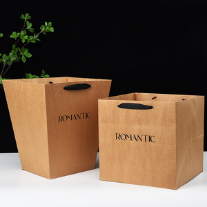Wholesale Custom Logo Printing Brown <strong>Trapezoid</strong> Flowers Paper <strong>Bags</strong> Recycled Thickened Kraft Retail Paper Gift <strong>Bag</strong> - Product Image 2