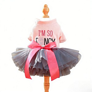 Pet Tulle Skirt For Dogs <b>Cats</b> Small Puppies Pink Gray Layered Dress With Bow Four Seasons Polyester <b>Clothes</b> - Product Image 5