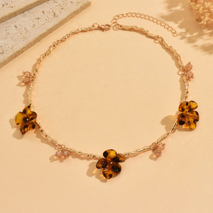Collana con Ciondolo a Forma di Fiore con Stampa Leopardata in Resina, Placcata in Oro, Stile Dolce e Audace, Impermeabile, Catena Choker, Gioielli da Donna - Product Image 3