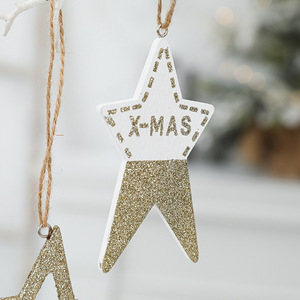 <span class=keywords><strong>D</strong></span>écorations de Noël, ornements pour sapin de Noël, pentagrammes en bois dorés, poudrés et peints, petites <span class=keywords><strong>d</strong></span>écorations suspendues, vente en gros - Product Image 2
