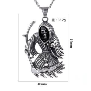 Collares de Moda al por Mayor, Colgante Gótico de Calavera con Guadaña de la Muerte, Colgante Punk de Acero Inoxidable para Motociclistas, Colgante de la Parca Plateado para Hombre - Product Image 5
