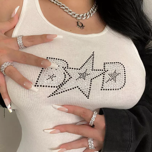 ชุดเดรสสั้นรัดรูปประดับเพชรพลอย ผ้าริบเนื้อนุ่มยืดได้ สำหรับฤดูร้อน สไตล์ลำลอง ผ้าฝ้ายถักแบบสั่งทำพิเศษสำหรับผู้หญิง - Product Image 6