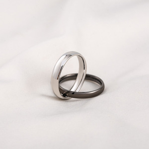 yunnique Couple <b>Rings</b> <b>Titanium</b> Steel <b>Black</b> Interlocking Double <b>Rings</b> For Engagement Unisex Jewelry - Product Image 3