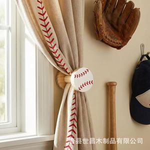 Wooden <b>Curtain</b> <b>Hook</b> Baseball Style Wall Mounted Solid Wood <b>Curtain</b> Holder For Bedroom Living Room - Product Image 1