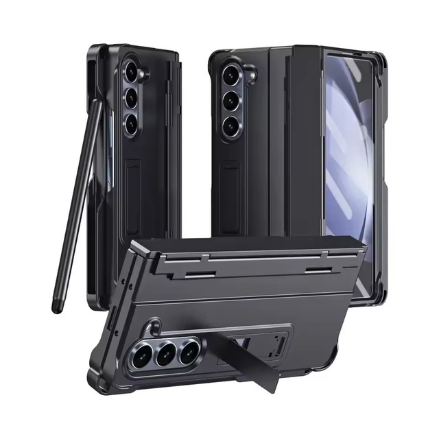 Included Pen Folding Stand Case for Samsung Galaxy Z Fold 7 6 5 4 3 5G Side Hinge Pen Slot Holder Protection Tempered Film Cover