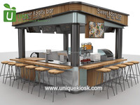 Nouvelle invention : Kiosque à jus de fruits moderne avec toit en MDF, chaises de bar, éclairage LED, style européen, idéal pour les centres commerciaux – Idée de vente chaude