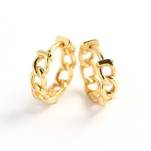 Chunky fashion 925 sterling silver jewelry link chain hoop huggie earrings gold plated for women