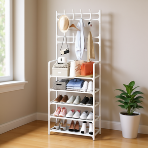 Zapatero Multifuncional de 5 Niveles con Perchero, Organizador Independiente para Entrada, para Zapatos, Sombreros y Abrigos, Diseño Minimalista - Product Image 2