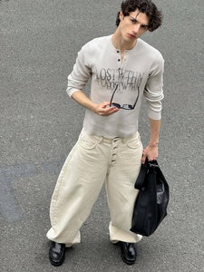 T-shirt Henley da Uomo a Maniche Lunghe, Vestibilità Slim, in Tessuto Waffle Morbido, Stile Casual e alla Moda, con Logo Personalizzato, Nuovo Stile Old Money - Product Image 5
