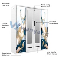 Diseño de patrón de impresión personalizado de 4 puertas almirah espejo chico gabinetes de metal de acero tela bebés armario muebles armario dormitorio