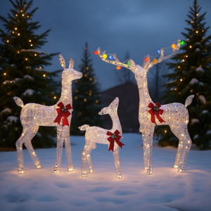 Ensemble de lumières de Noël en forme de rennes, 52 46 29 pouces, en fer iridescent, décoration extérieure, style traditionnel, décoration de fête - Product Image 2