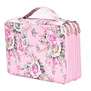 OEM personalizado mujer 200 ranura Oxford cremallera portátil flor patrón lápiz cubo <span class=keywords><strong>bolsa</strong></span> inodoro <span class=keywords><strong>bolsa</strong></span> <span class=keywords><strong>de</strong></span> cosméticos <span class=keywords><strong>con</strong></span> compartimento - Product Image 1