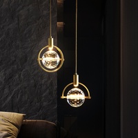 Lustre rond en cristal de luxe nordique tout en cuivre avec éclairage LED, installation suspendue pour chambre à coucher/salle de séjour