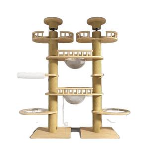 カスタム原宿風キャットツリータワー、穴あけ不要のダブルサイザル麻柱付き、大型多頭飼い用室内クライミングフレーム - Product Image 5