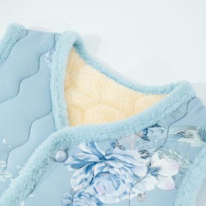 Elegante <span class=keywords><strong>Chaleco</strong></span> de Invierno de Inspiración China, Estampado Floral Azul Claro con Ribete de Terciopelo Suave, Ropa Casual para Reuniones para Mujeres de Mediana Edad - Product Image 5
