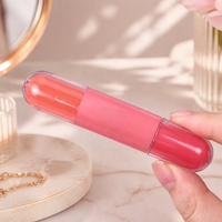 Tubes de gloss à lèvres en capsule, fini liquide mat, couleurs rose, transparent, rose baie, corail, avec applicateurs floqués, format voyage, vente en gros, personnalisable