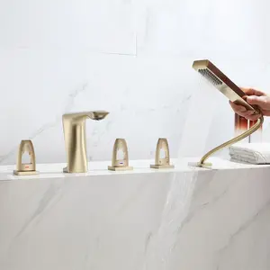 Aideal Brushed Gold Bathtub Shower Faucet Set Brass Luxury Bathtub Faucet Gold 5pcs