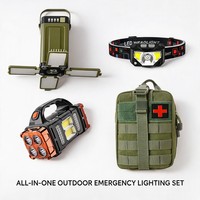 Kit d'éclairage solaire rechargeable PTGE pour l'extérieur, lampe de poche de camping, lampe frontale multifonctionnelle, tactique, d'urgence, de survie, de premiers secours
