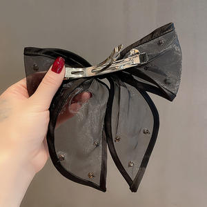 Accessoires de mode coréenne arc de couleur noire Barrette de cheveux <span class=keywords><strong>avec</strong></span> strass poignée de cheveux en cristal Simple femmes Barrette de cheveux français - Product Image 2