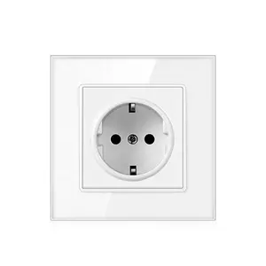 Honyar High Quality 86mm*86mm Toughed Glass Plate Single 16A 250V Electric Europe Wall Socket