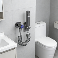 Ensemble de bidet mural moderne en acier inoxydable au design carré, avec pistolet de pulvérisation vertical, robinet et vannes écologiques, garantie 5 ans