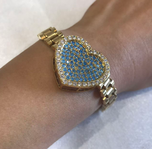 Pulsera de Moda Personalizada con Cadena de Eslabones Tipo Nugget de Acero Inoxidable, Dije de Corazón con Circonita y Piedra de Nacimiento de 12 Meses - Product Image 4