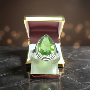 925 Sterling <b>Silver</b> Peridot Gemstone Vintage Wedding <b>Ring</b> Pear Cut Shape <b>Silver</b> Plated Fashionable Party Wear for <b>Men</b> Unisex - Product Image 2