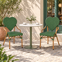 Fauteuil d'extérieur en rotin PE vert olive avec dossier en forme de cœur, structure en aluminium, chaise de bistrot pour café, patio, jardin