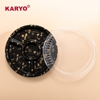 KARYO Weit verbreitete japanische Verpackung Sushi-Tablett Verpackung Gitter Scheibe Kunststoff zum Mitnehmen Schwarzer runder Behälter mit Deckel box