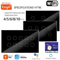 Interrupteur combiné de spécification 147x86mm, application Tuya Smart Life, interrupteur mural WiFi pour éclairage, interrupteur tactile en verre 4 5 6 8 10 gangs, Royaume-Uni