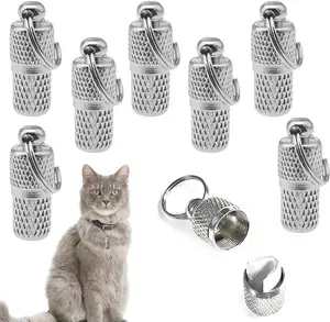 Mini Collar impermeable personalizado con Nombre de mascota, etiquetas de identificación, perro, gato, Animal, abalorio, barril, tubo, Collar con anillo