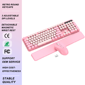2.4ghz Wireless <b>Keyboard</b> Mouse 104 Keys Retro Round Keycaps Ergonomic Office Set with <b>Usb</b> Oem Bulk Wholesale Mk302 Retro Round - Product Image 1