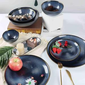 Ensemble de vaisselle en verre rond vert gris blanc <span class=keywords><strong>or</strong></span>, bol en verre de 13 pouces, assiettes à salade, assiettes à <span class=keywords><strong>dessert</strong></span>, assiettes de présentation - Product Image 4