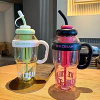 Gobelet en plastique transparent 650 ml avec infuseur, poignée de transport portable, bouchon de paille incurvé, réutilisable, écologique, tendance, pour l'eau quotidienne