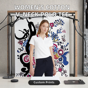 Polo personnalisé pour femme avec bordures contrastées - Coupe ajustée en coton piqué à manches courtes, polo décontracté et sportif pour femme - Product Image 2