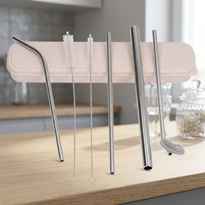 Reusable Metal <b>Drinking</b> <b>Straws</b> Set 5-Pack Minimalist Bar Accessories with Cleaning Brush and Case - Product Image 4